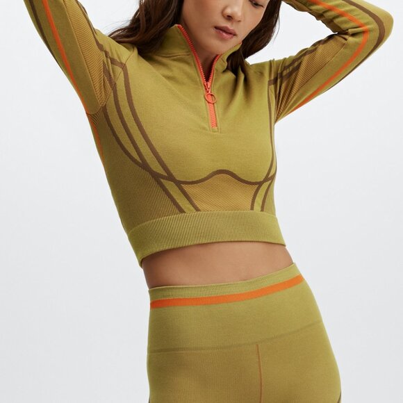 Fabletics Unsized Opal Seamless Half Zip Top in Warm Olive/Multi - Picture 1 of 12